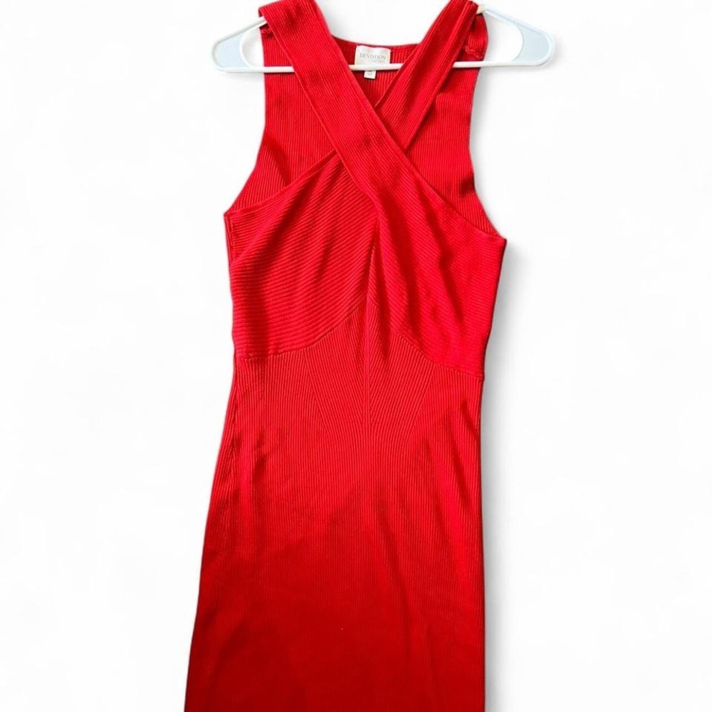 Red Devotion by Cyrus midi dress with cross-over detail